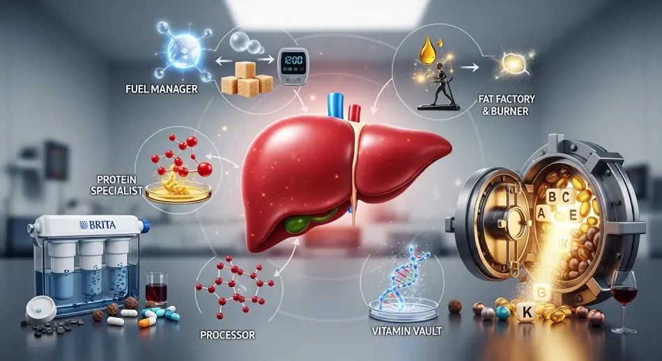 Liver specimen alongside various medical devices in a laboratory setting, highlighting medical research and diagnostics.