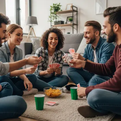 A lively scene of friends playing a board game, showcasing the joy and unity that friendship brings to their lives.