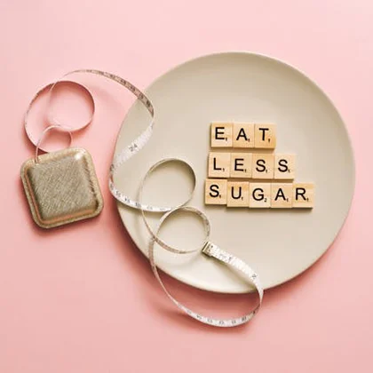 A visual reminder to reduce sugar consumption, highlighting the health risks associated with high sugar intake, such as diabetes.