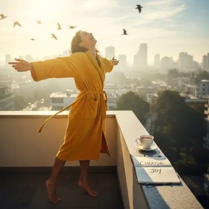 A man and woman leaping together, capturing the essence of joy and the vibrant energy of a new day.