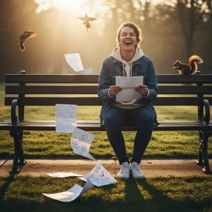 A woman laughs while sitting on the ground, her joy lighting up the moment and brightening the day.