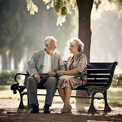 An older couple sits together on a park bench, symbolizing reliability and the value of their enduring relationship