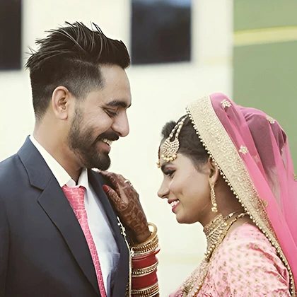 A joyful Indian wedding in Delhi, capturing laughter and fun moments in the couple.